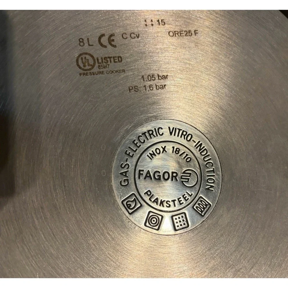 Fagor Stainless Steel Pressure Cooker 18/10 Plaksteel Vitro Induction 15 PSI